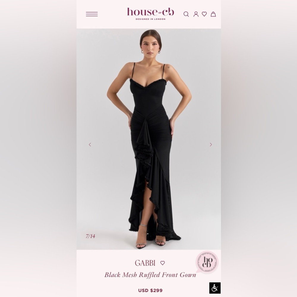 House of CB Black Mesh Ruffled Front Gown